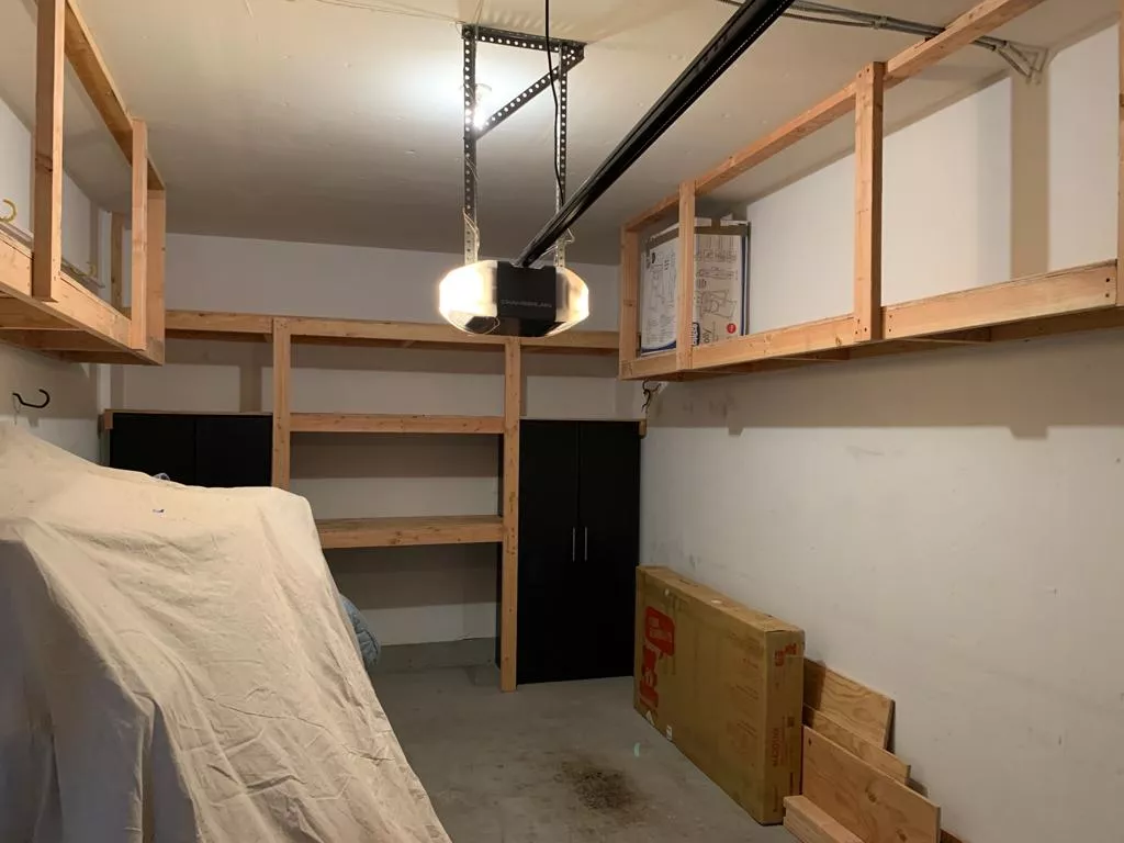 Garage shelves with plywood and 2×4 lumber