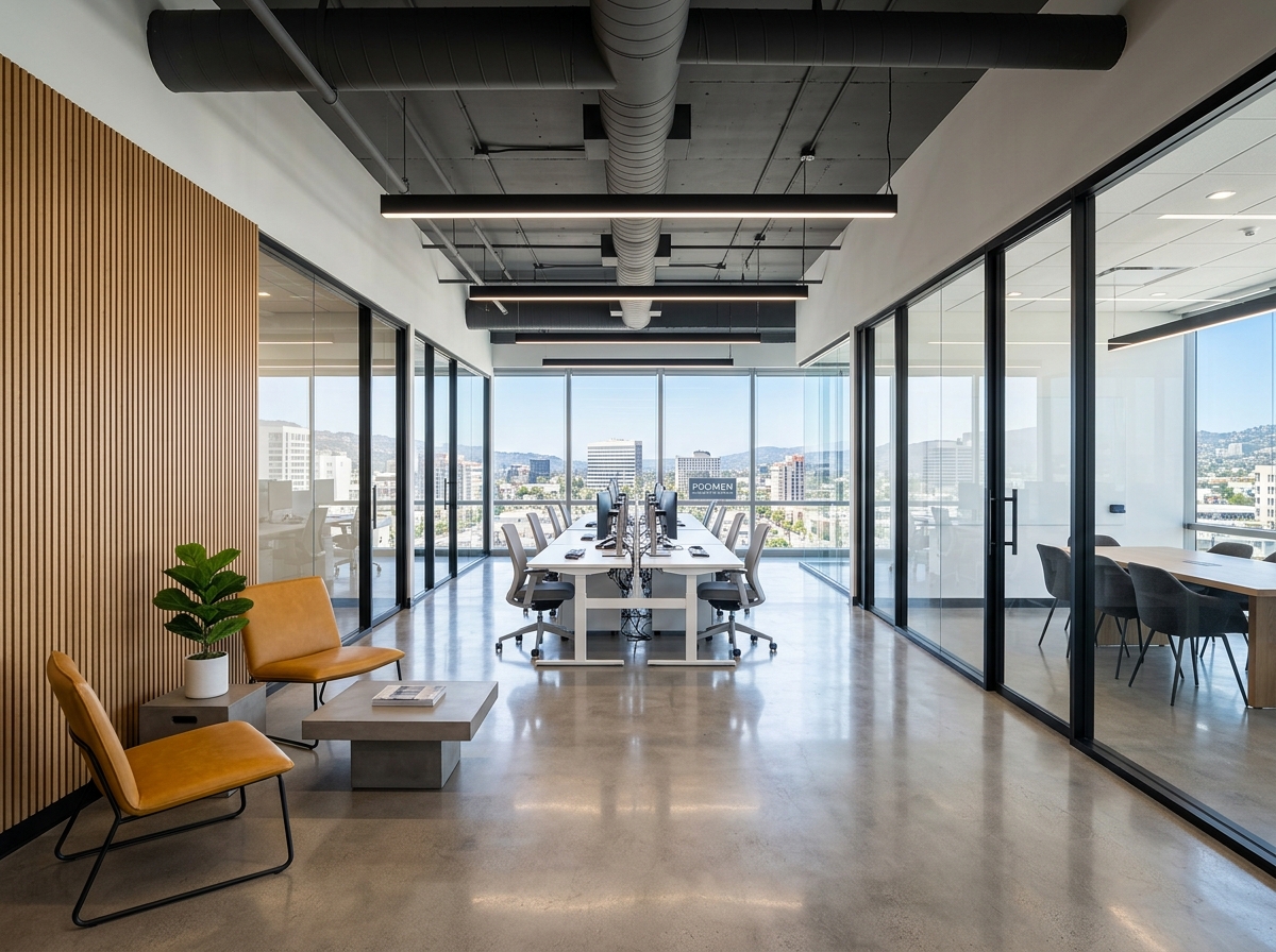 Commercial tenant improvements in Los Angeles featuring modern open creative office build-out by licensed general contractor ProMen Construction