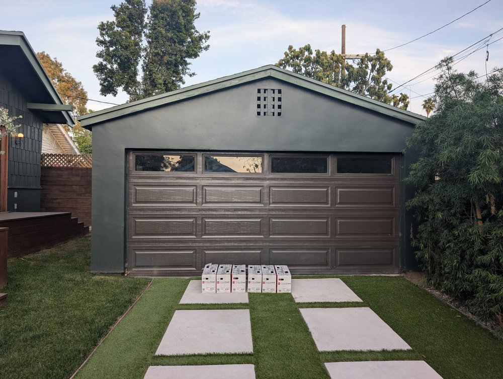 Completed detached garage and workshop addition with Title 24 exterior lighting in Greater Los Angeles