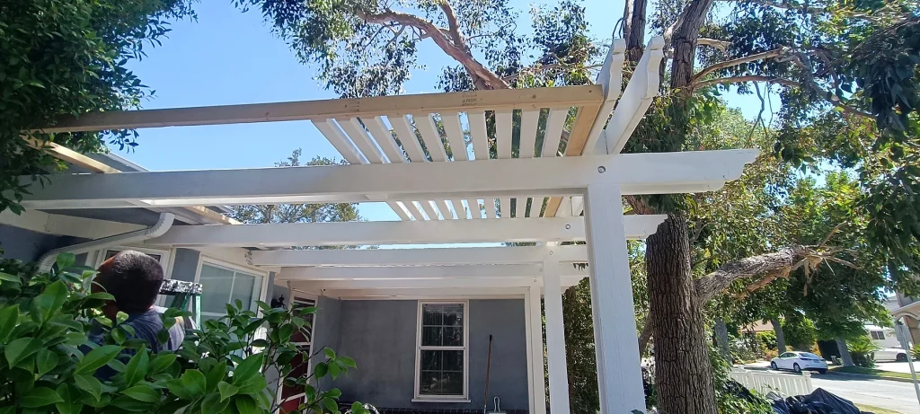Pergola Slats and White Finish Progress — Front Pergola Reconstruction