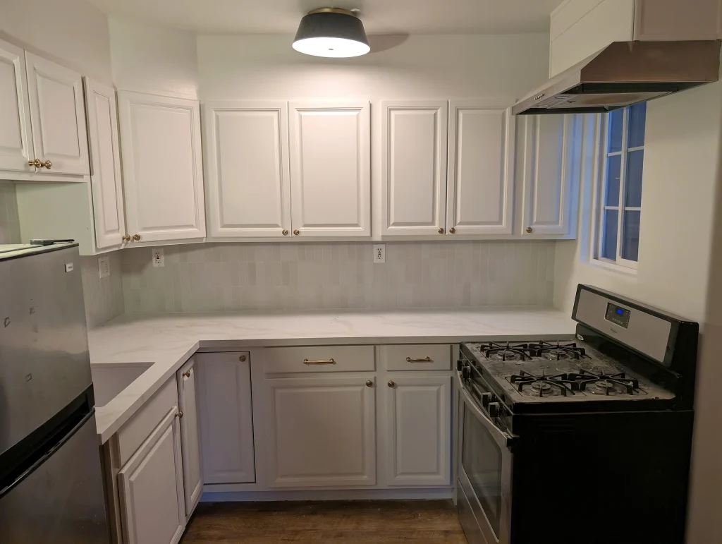 Kitchen White Cabinets Wide View — Kitchen Cabinet Refinishing