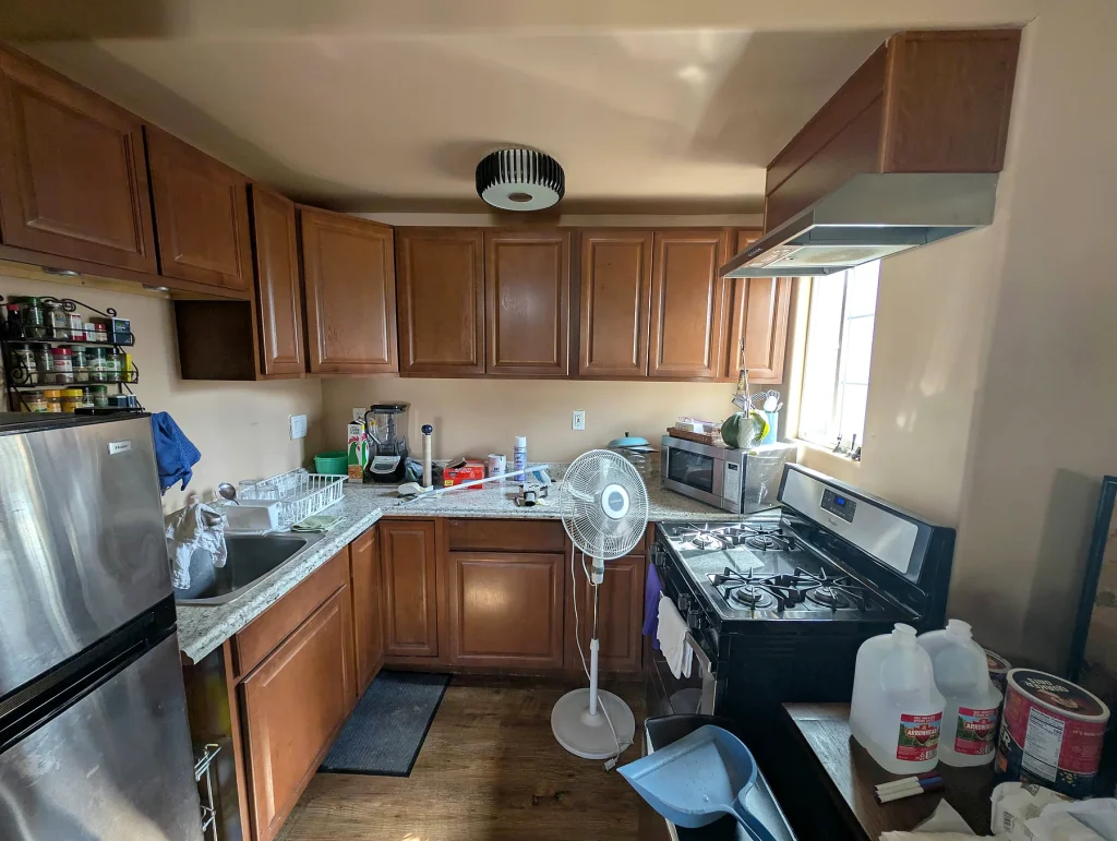Kitchen Brown Cabinets Wide View — Kitchen Cabinet Refinishing