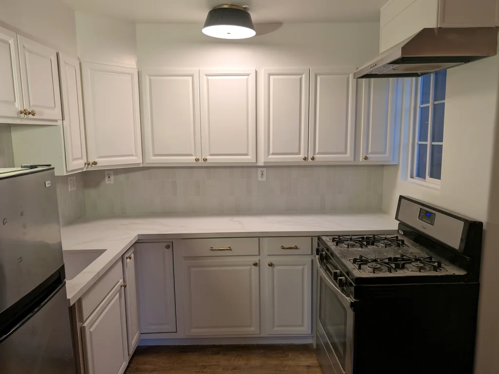 Kitchen White Cabinets Wide View — Kitchen Cabinet Refinishing