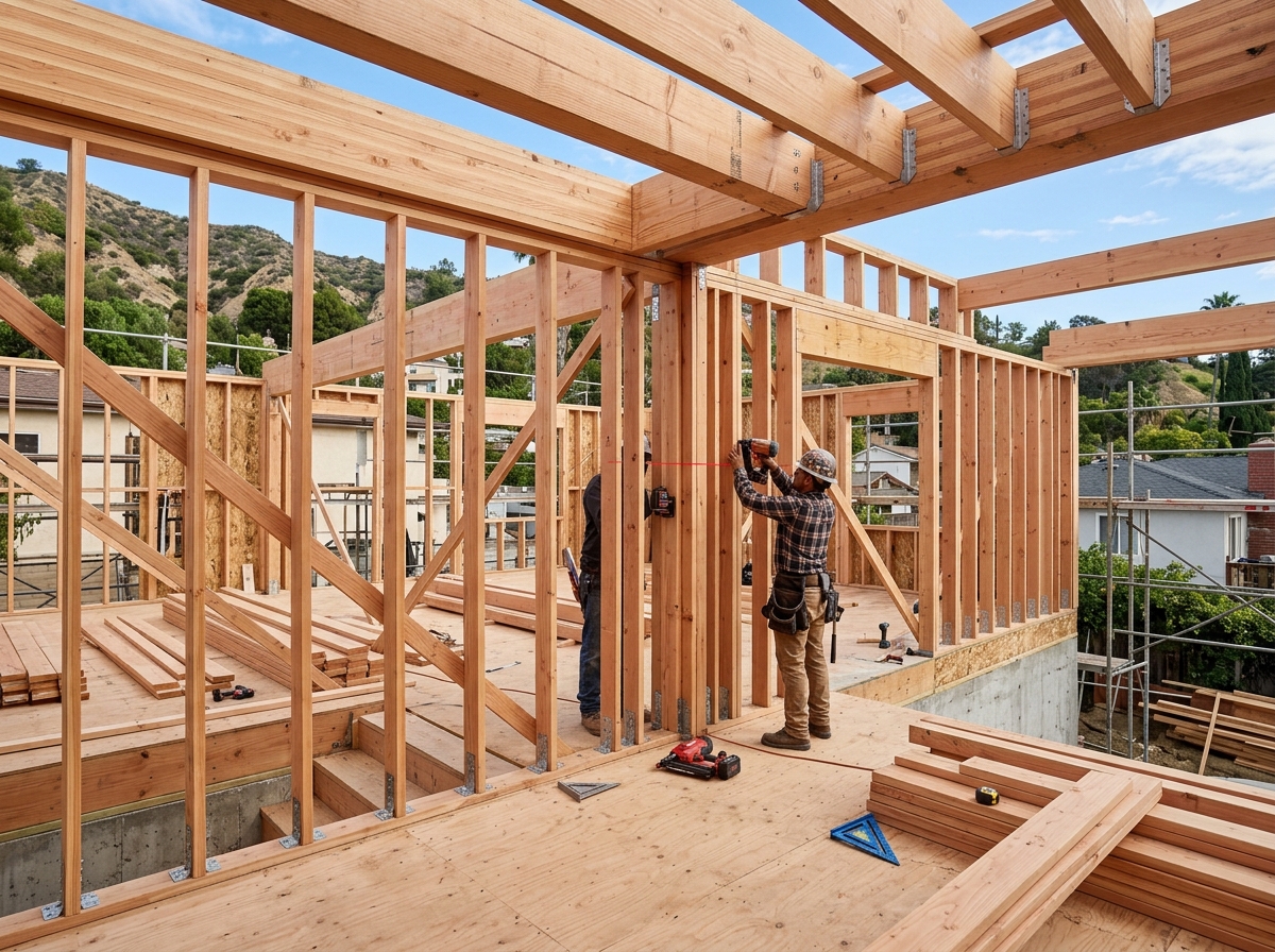 Precision structural timber framing and seismic tie-downs for Sherman Oaks home addition by ProMen Construction